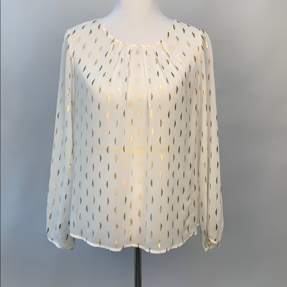 Madison Jules Sheer Blouse with Metallic Gold